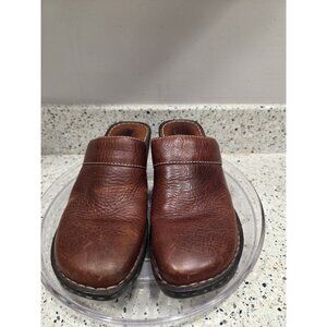 Born Brown Leather Mule Clogs Slip on Womens Wedge Heel Platform Size 8M/W